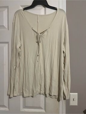Women's Cream Long-Sleeve Tie-Front Top